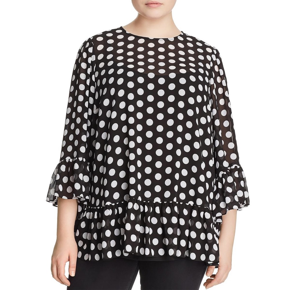 Michael Kors Polka Dot Flutter Ruffle Sleeve Top M